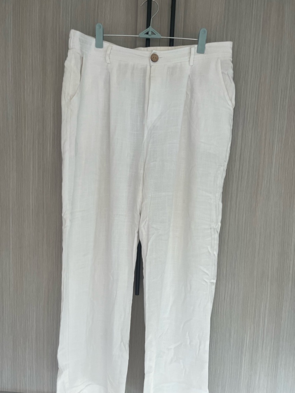 White Linen Casual Wide Leg Trousers (sz L)